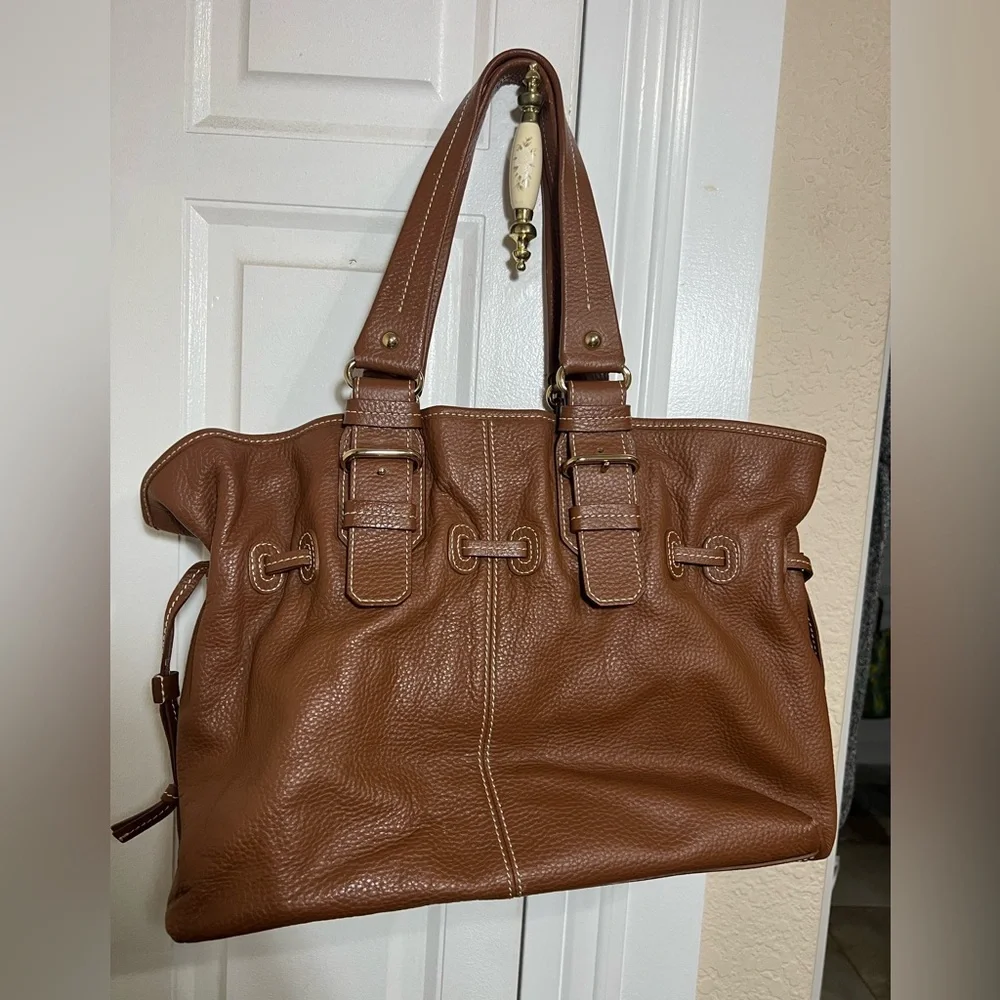 Dooney & Bourke Brown Pebbled Leather Tote Bag - Picture 2 of 8